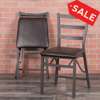 Flash Furniture 2-CY-180841-GG 2 Pk. HERCULES Series Brown Folding Ladder Back Metal Chair with Brown Vinyl Seat